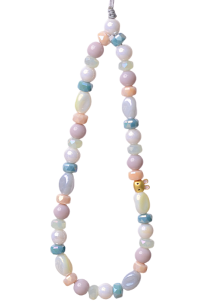 Trendy Blue and Pink Rabbit Crystal Bead Chain Wrist Lanyard Phone Case Keychain Bag Pendant for Girls