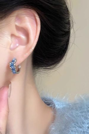 Trendy Blue Hoop Earrings for Women, 2025 Unique Design, High-End Studs, Personalized Ear Accessories for Fashion Lovers