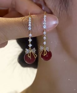 Trendy Butterfly Red Pearl High-Design Earrings - Versatile Fashion Ear Drops for Women, 2025 Style Accessory