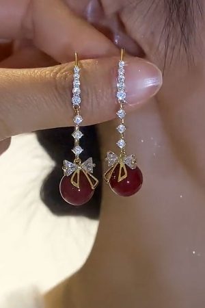 Trendy Butterfly Red Pearl High-Design Earrings - Versatile Fashion Ear Drops for Women, 2025 Style Accessory