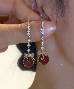 Trendy Butterfly Red Pearl High-Design Earrings - Versatile Fashion Ear Drops for Women, 2025 Style Accessory