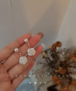 Trendy Camellia Flower Clip-On Earrings for Women, 2025 Niche Design, No Ear Holes Required, Fashionable Rose Floral Jewelry