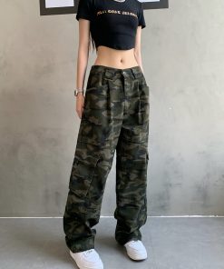 Trendy Camouflage Cargo Pants for Men and Women - Vintage Hip Hop Draped Streetwear Casual Fashion, Y2K Inspired