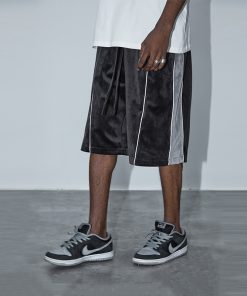 Trendy Casual Five-Point Shorts with 3M Reflective Strip, Velvet Color-Blocking, and Glossy Drawstring - Y2K Street Style