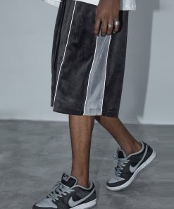 Trendy Casual Five-Point Shorts with 3M Reflective Strip, Velvet Color-Blocking, and Glossy Drawstring - Y2K Street Style