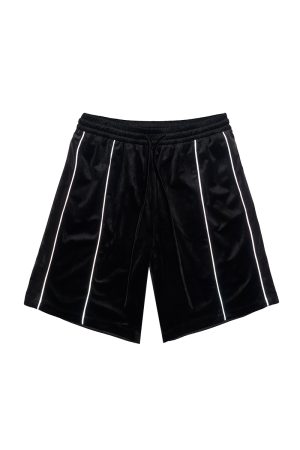 Trendy Casual Five-Point Shorts with 3M Reflective Strip, Velvet Color-Blocking, and Glossy Drawstring - Y2K Street Style