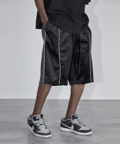 Trendy Casual Five-Point Shorts with 3M Reflective Strip, Velvet Color-Blocking, and Glossy Drawstring - Y2K Street Style