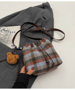 Trendy Checkered Crossbody Bag with Leopard Print - Versatile Women's Bucket Bag for Spring and Summer 2025