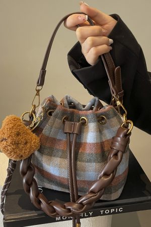Trendy Checkered Crossbody Bag with Leopard Print - Versatile Women's Bucket Bag for Spring and Summer 2025