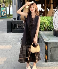 Trendy Checkered Patchwork Vest Dress for Summer Travel - Unique Fashion Statement for 90s and Y2K Style Lovers