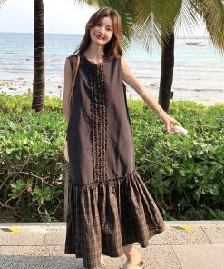 Trendy Checkered Patchwork Vest Dress for Summer Travel - Unique Fashion Statement for 90s and Y2K Style Lovers