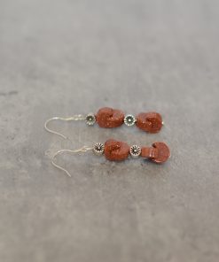 Trendy Chinese-Style Retro Ethnic Earrings - Gold Sandstone Flower Drop Earrings for Women, Autumn/Winter 2025 Fashion Accessories