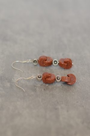 Trendy Chinese-Style Retro Ethnic Earrings - Gold Sandstone Flower Drop Earrings for Women, Autumn/Winter 2025 Fashion Accessories