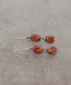 Trendy Chinese-Style Retro Ethnic Earrings - Gold Sandstone Flower Drop Earrings for Women, Autumn/Winter 2025 Fashion Accessories