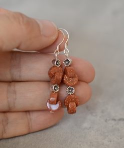 Trendy Chinese-Style Retro Ethnic Earrings - Gold Sandstone Flower Drop Earrings for Women, Autumn/Winter 2025 Fashion Accessories