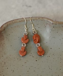 Trendy Chinese-Style Retro Ethnic Earrings - Gold Sandstone Flower Drop Earrings for Women, Autumn/Winter 2025 Fashion Accessories