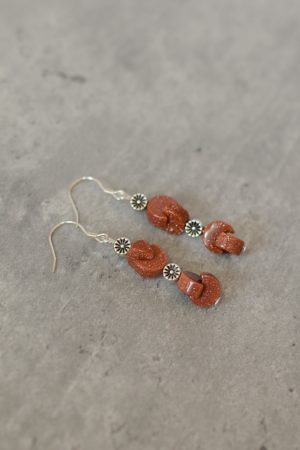 Trendy Chinese-Style Retro Ethnic Earrings - Gold Sandstone Flower Drop Earrings for Women, Autumn/Winter 2025 Fashion Accessories