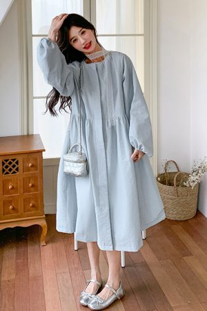 Trendy Cold-Style Unique Blue Long Sleeve Dress for Spring & Autumn 2025 â€“ Fashionable 90s Inspired Look