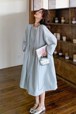 Trendy Cold-Style Unique Blue Long Sleeve Dress for Spring & Autumn 2025 â€“ Fashionable 90s Inspired Look