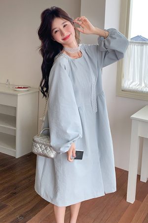 Trendy Cold-Style Unique Blue Long Sleeve Dress for Spring & Autumn 2025 â€“ Fashionable 90s Inspired Look