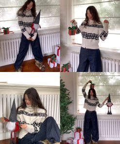 Trendy Color-Block Tulip Knitted Cardigan with Two-Way Large Lapel and Zipper Closure â€“ Short Waist, Y2K Style