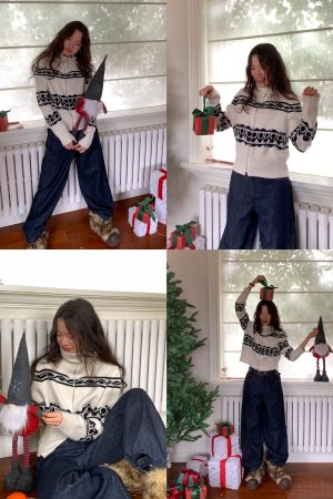 Trendy Color-Block Tulip Knitted Cardigan with Two-Way Large Lapel and Zipper Closure â€“ Short Waist, Y2K Style