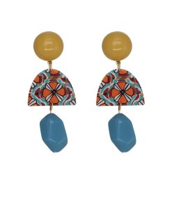 Trendy Color-Blocking Geometric Yellow Long Earrings, No Ear Hole Clips, Hong Kong Style Vacation Accessories