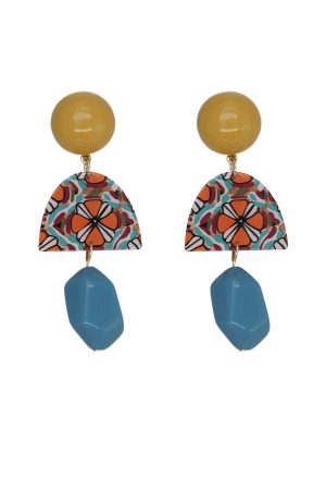 Trendy Color-Blocking Geometric Yellow Long Earrings, No Ear Hole Clips, Hong Kong Style Vacation Accessories