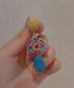 Trendy Color-Blocking Geometric Yellow Long Earrings, No Ear Hole Clips, Hong Kong Style Vacation Accessories