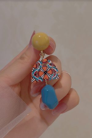 Trendy Color-Blocking Geometric Yellow Long Earrings, No Ear Hole Clips, Hong Kong Style Vacation Accessories