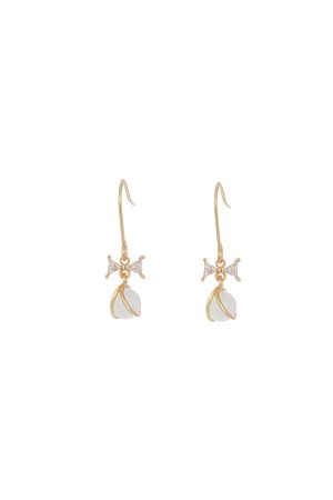 Trendy Cool-Toned Cat's Eye Stone Bowknot Stud Earrings - 2025 High-End Fashionable Niche Design for a Chic Look