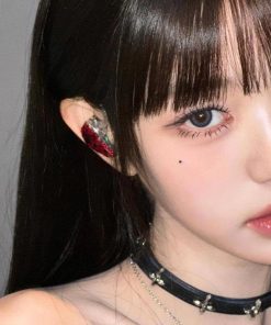 Trendy Dark Floral Cross Choker Necklace for Women - Stylish Leather Design, Perfect for Y2K and Niche Fashion