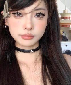 Trendy Dark Floral Cross Choker Necklace for Women - Stylish Leather Design, Perfect for Y2K and Niche Fashion