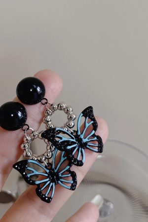 Trendy Dark Style Butterfly Earrings and Necklace Set - Summer Women's Hip-Hop Black Accessories for Unique Fashion