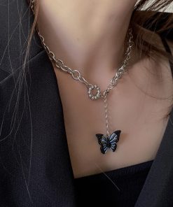 Trendy Dark Style Butterfly Earrings and Necklace Set - Summer Women's Hip-Hop Black Accessories for Unique Fashion