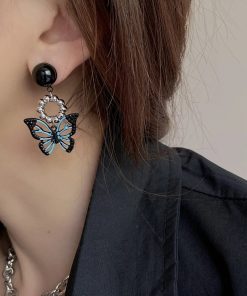Trendy Dark Style Butterfly Earrings and Necklace Set - Summer Women's Hip-Hop Black Accessories for Unique Fashion