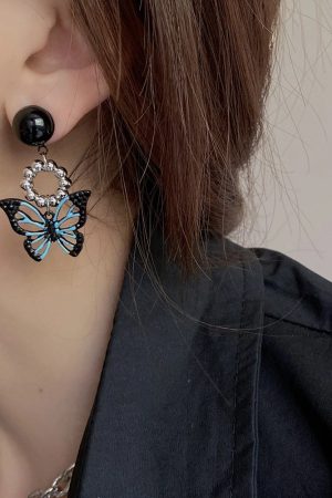Trendy Dark Style Butterfly Earrings and Necklace Set - Summer Women's Hip-Hop Black Accessories for Unique Fashion