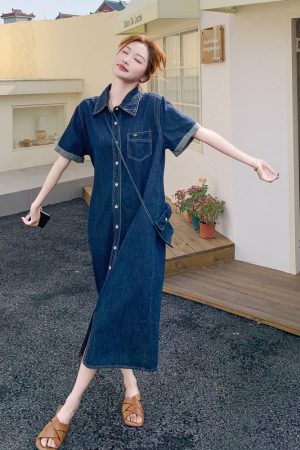 Trendy Denim Shirt Dress for Summer - Stylish May Day Outfit for Women, Perfect for Casual Outings and Everyday Wear