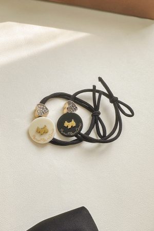 Trendy Dog Charm Rhinestone Heart Hair Tie for Girls - Cute Bun Hairstyles Accessory, Fashionable Women's Hair Accessory 2025