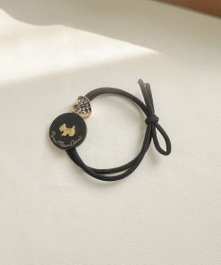 Trendy Dog Charm Rhinestone Heart Hair Tie for Girls - Cute Bun Hairstyles Accessory, Fashionable Women's Hair Accessory 2025