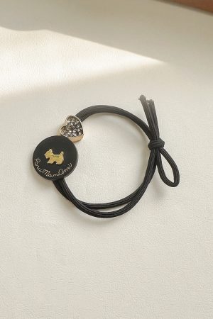 Trendy Dog Charm Rhinestone Heart Hair Tie for Girls - Cute Bun Hairstyles Accessory, Fashionable Women's Hair Accessory 2025