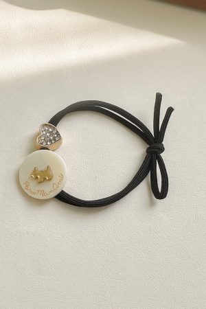 Trendy Dog Charm Rhinestone Heart Hair Tie for Girls - Cute Bun Hairstyles Accessory, Fashionable Women's Hair Accessory 2025