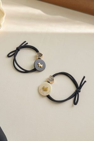 Trendy Dog Charm Rhinestone Heart Hair Tie for Girls - Cute Bun Hairstyles Accessory, Fashionable Women's Hair Accessory 2025