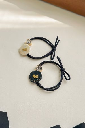 Trendy Dog Charm Rhinestone Heart Hair Tie for Girls - Cute Bun Hairstyles Accessory, Fashionable Women's Hair Accessory 2025