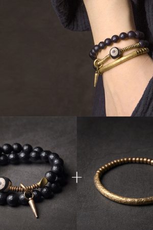 Trendy Double-Layer Matte Black Agate Bracelet for Men and Women, Retro Couple's Accessories, Unique Fashion Statement