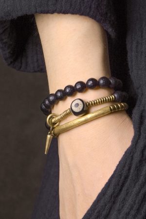 Trendy Double-Layer Matte Black Agate Bracelet for Men and Women, Retro Couple's Accessories, Unique Fashion Statement