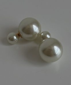 Trendy Double-Sided Asymmetrical Pearl Stud Earrings - Large and Small Sizes, Simple Elegant Design for Influencer and Socialite Style