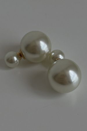 Trendy Double-Sided Asymmetrical Pearl Stud Earrings - Large and Small Sizes, Simple Elegant Design for Influencer and Socialite Style