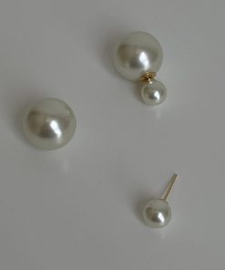Trendy Double-Sided Asymmetrical Pearl Stud Earrings - Large and Small Sizes, Simple Elegant Design for Influencer and Socialite Style