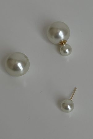 Trendy Double-Sided Asymmetrical Pearl Stud Earrings - Large and Small Sizes, Simple Elegant Design for Influencer and Socialite Style